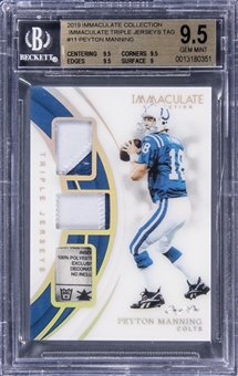 2019 Panini Football Immaculate Collection Triple Jersey Tag #11 Peyton Manning (#1/1) - BGS GEM MINT 9.5